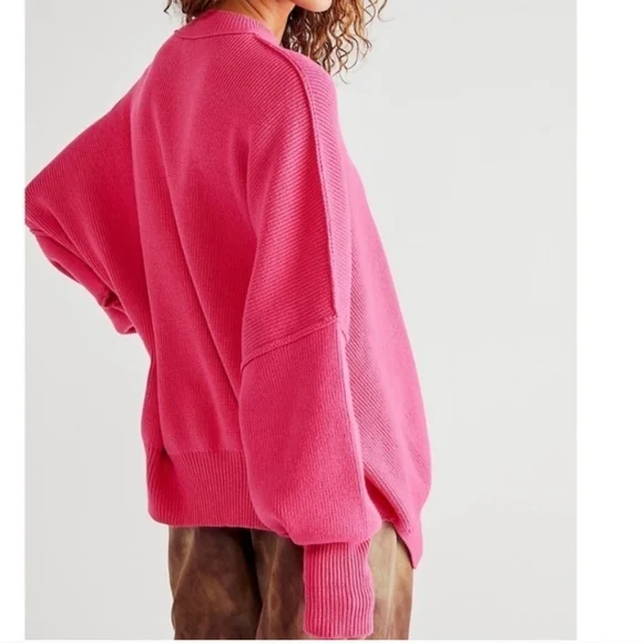 Free People Easy Street Oversized Bright Hot Pink Pullover Crewneck Sweater XL - Picture 11 of 11